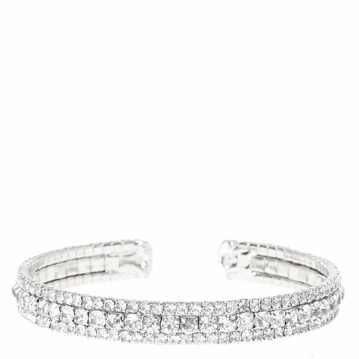 Silver Rhinestone Layered Cuff Bracelet | Claire's (US)