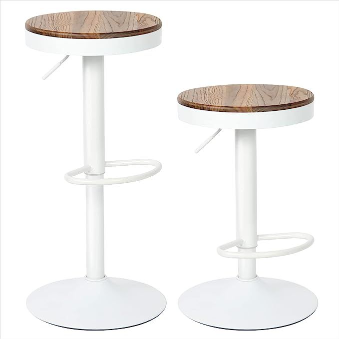 Kidol & Shellder Bar Stools Set of 2 White,Wooden Seat Counter Stools,Swivel Adjustable Barstools... | Amazon (US)