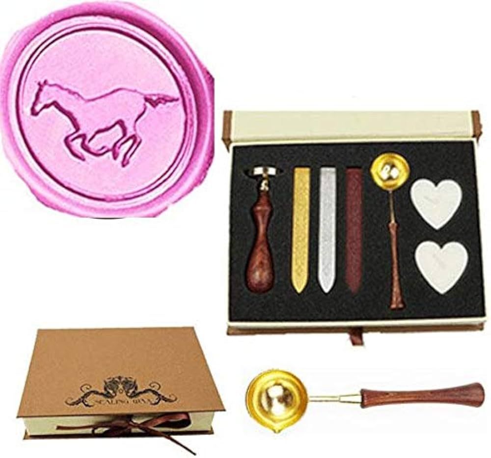 MNYR Horse Running Wax Seal Stamp Sealing Wax Sticks Melting Spoon Candle Gift Box Set Wedding In... | Amazon (US)