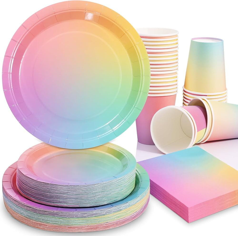Gudvilla Pastel Paper Plates Pastel Plates and Napkins Party Supplies 200PCS Pastel Party Plates ... | Amazon (US)