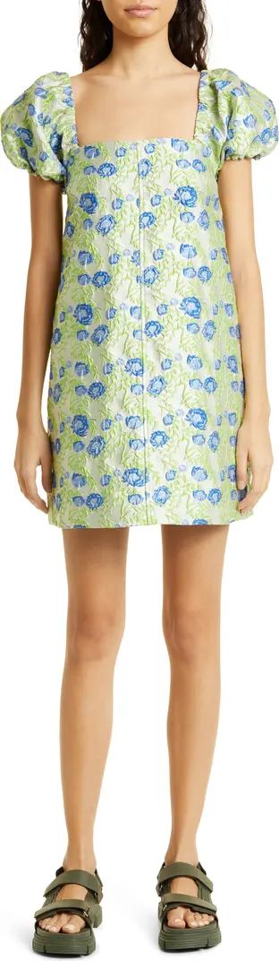 Floral Jacquard Puff Sleeve Dress | Nordstrom