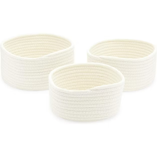 Farmlyn Creek 3-Pack Round Cotton Woven Baskets for Storage, White Home Organizers (3 Sizes) | Target