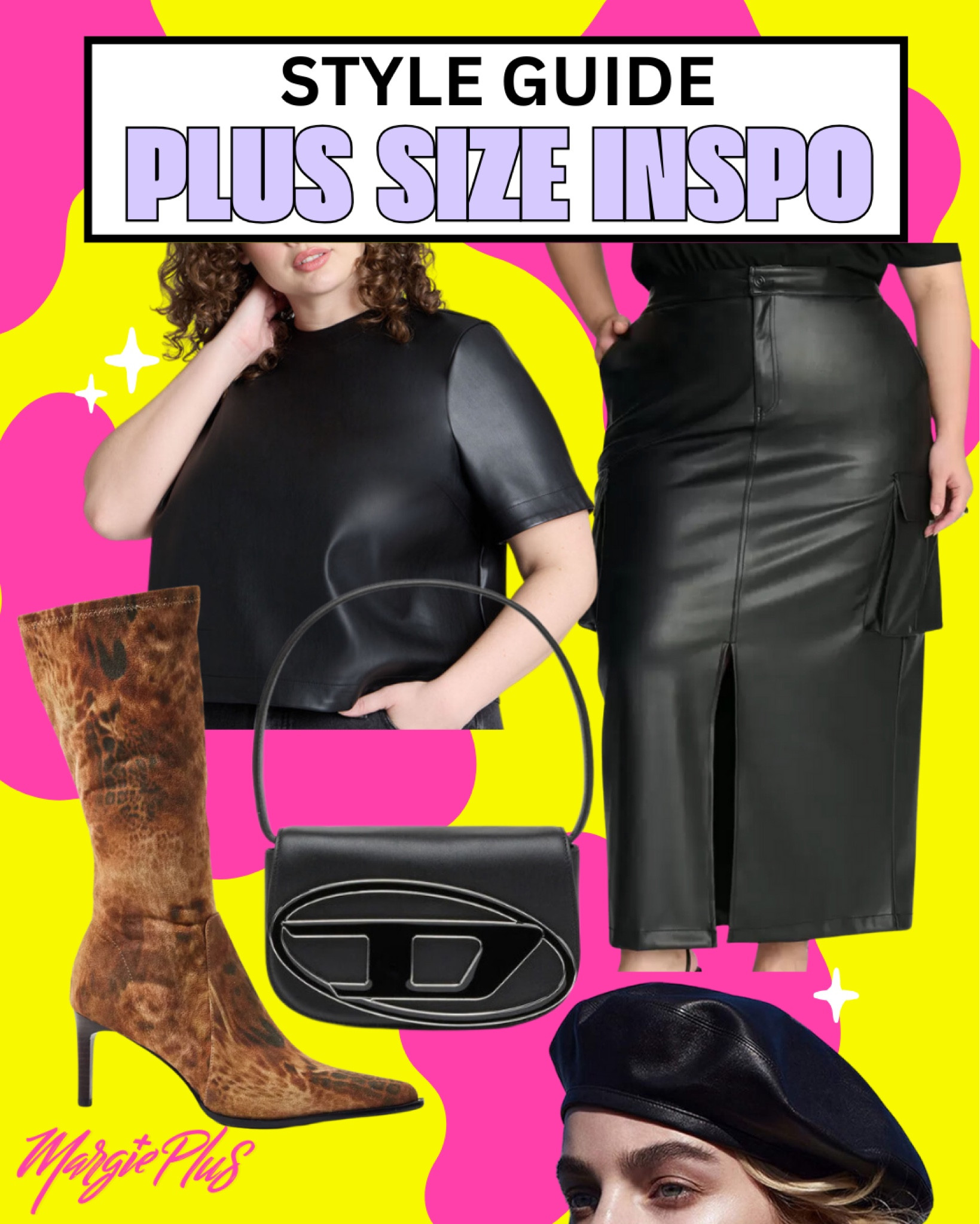 PLUS SIZE Style Inspo serving international fashion spy in all black faux leather look from Eloquii mixed with killer printed heels and the IT girl Diesel bag! #fashion #plussise #shopping 

#LTKPlusSize #LTKStyleTip