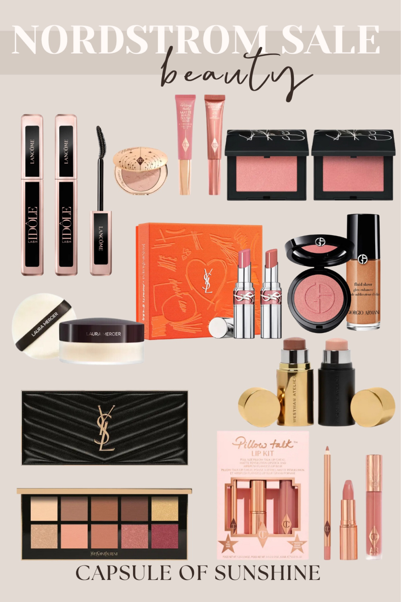 **Nordstrom Anniversary Sale Early Access has begun!** Starting today, July 10, Icons & Ambassadors now have access to shop. The sale will open to Influencers tomorrow, and everyone else on July 15. Be sure to start your Wish List now if you haven’t already and pull the trigger if you have early access! Several items are already starting to sell out!

**Nordstrom Anniversary Sale Beauty Picks**

Nordstrom Anniversary Sale | Beauty | Lancôme Idôle Lash Lifting & Volumizing Mascara | Charlotte Tilbury Airbrush Flawless Finish Setting Powder | Charlotte Tilbury Beauty Light Wand | NARS Blush | Laura Mercier Translucent Loose Setting Powder | YSL Rouge Volupté Shine Lipstick | Giorgio Armani Fluid Sheer Glow Enhancer | Westman Atelier Face Trace Contour Stick | Charlotte Tilbury Pillow Talk Lip Kit | YSL Couture Color Clutch Eyeshadow Palette | Capsule of Sunshine | NSALE

#NordstromAnniversarySale #Beauty #Lancome #CharlotteTilbury #NARS #LauraMercier #YSL #GiorgioArmani #WestmanAtelier #BeautyDeals #CapsuleOfSunshine #NSALE #MakeupMustHaves #SaleAlert #BeautySteals 

#LTKBeauty #LTKxNSale #LTKSummerSales