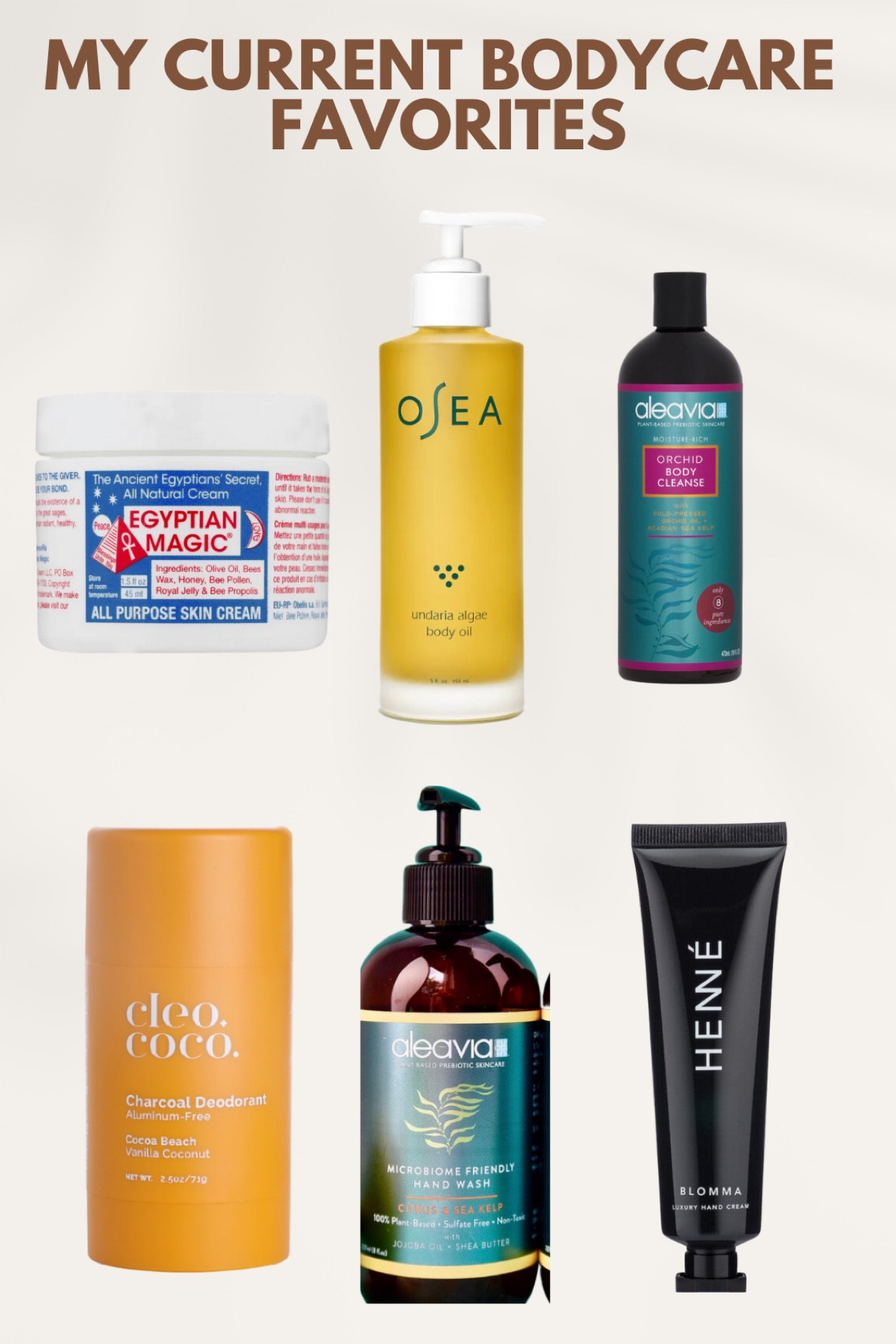 Current bodycare favorites! 

✨Code CLEANLIVING on Osea 
✨Code CLEANLIVINGKARLY on Cleo and Coco and Henne 
✨code KARLY15 on Aleavia 