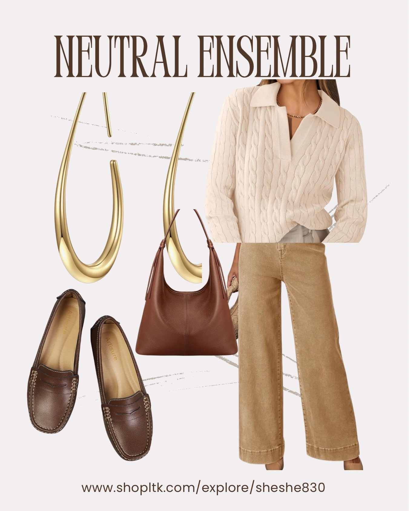 Neutral outfit that presents as "Old money ". However, every thing here is an affordable Amazon find. 
I have this top in 3 different colors, including the cream one pictured here.

Driving moccasins, leather, leather bag, v-neck, hoop earrings

#LTKSaleAlert #LTKWorkwear #LTKootd