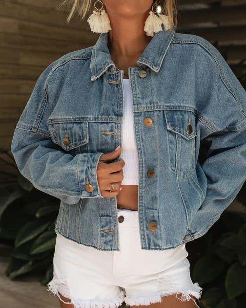 Ashton Frayed Hem Denim Jacket - Blue | VICI