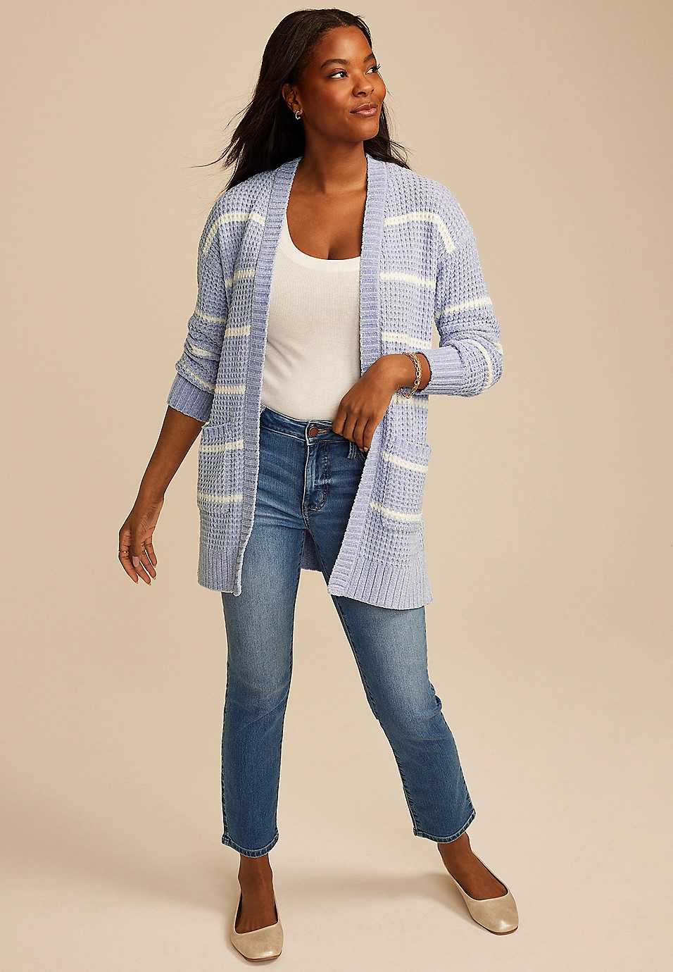 Chenille Stripe 90s Slouch Cardigan | Maurices