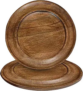 CLEENTABLE Mango Wood Plates Set of 2 Round Wooden Dinner Plates, Charger Serving Tray Lightweigh... | Amazon (US)