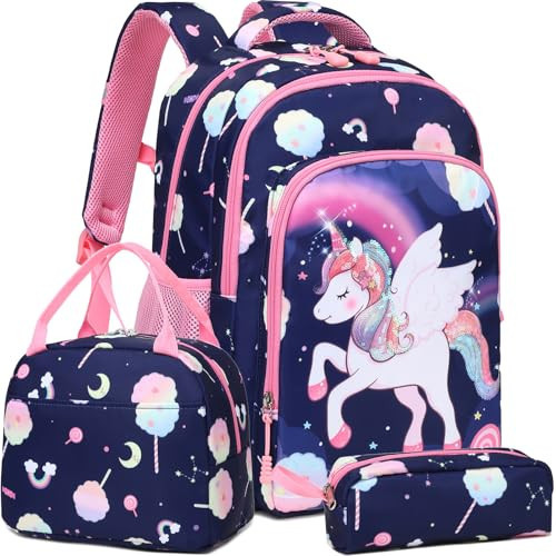 Meisohua Unicorn Backpack for Girls School Backpacks for Primary Kids Bookbag for Girls 3 in 1 Cartoon Backpacks Set with Lunch Box | Amazon (US)