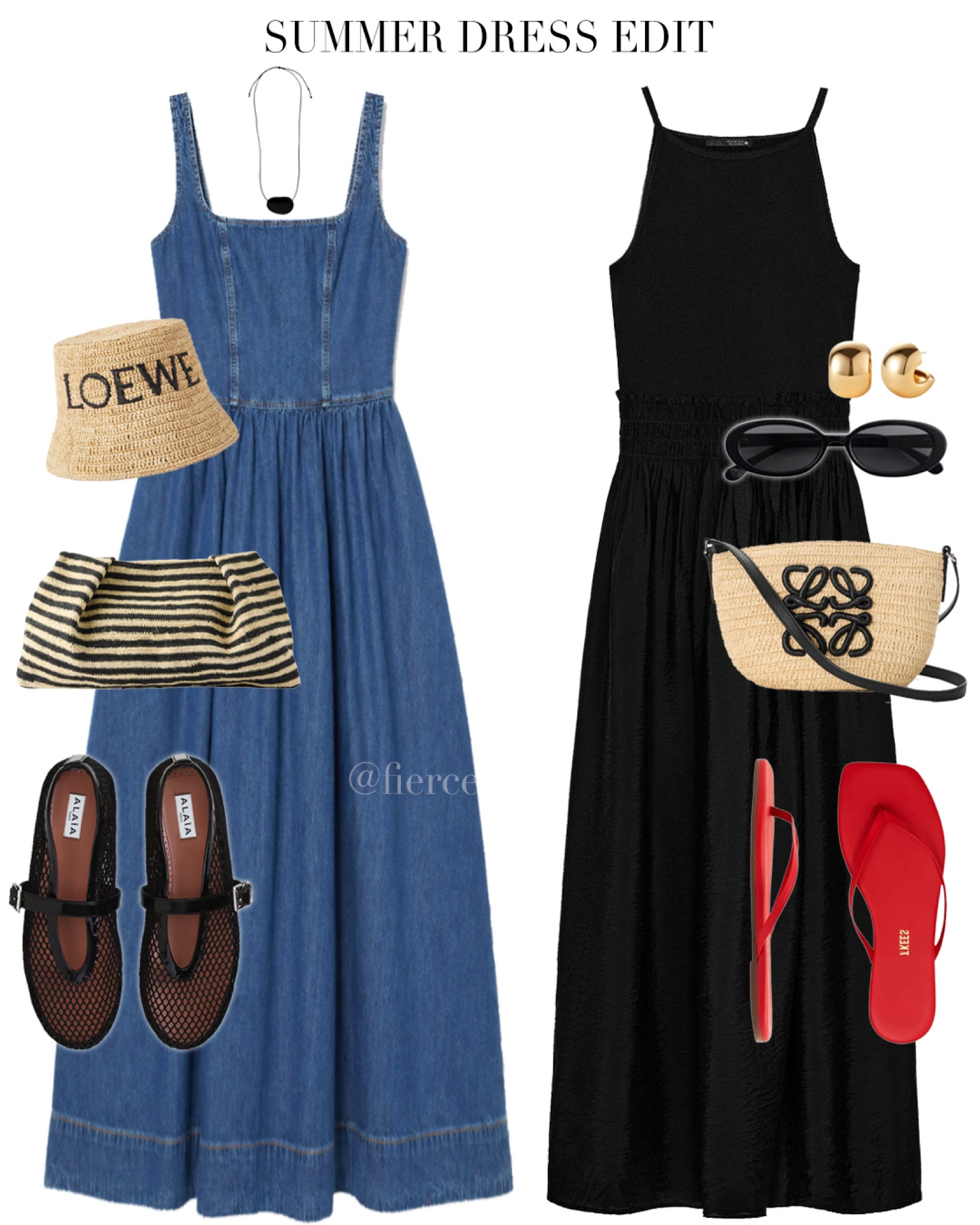 Denim dress black summer dress raffia mini bag red thong sandals fishnet ballet flats raffia hat 

#LTKdresses #LTKsummer #LTKuk