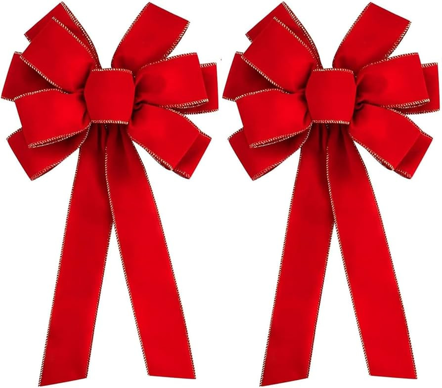 2Pcs Large Christmas Red Velvet Bows - 30.7" x 10.6" Valentine's Day Gold Wired Red Velvet Wreath... | Amazon (CA)