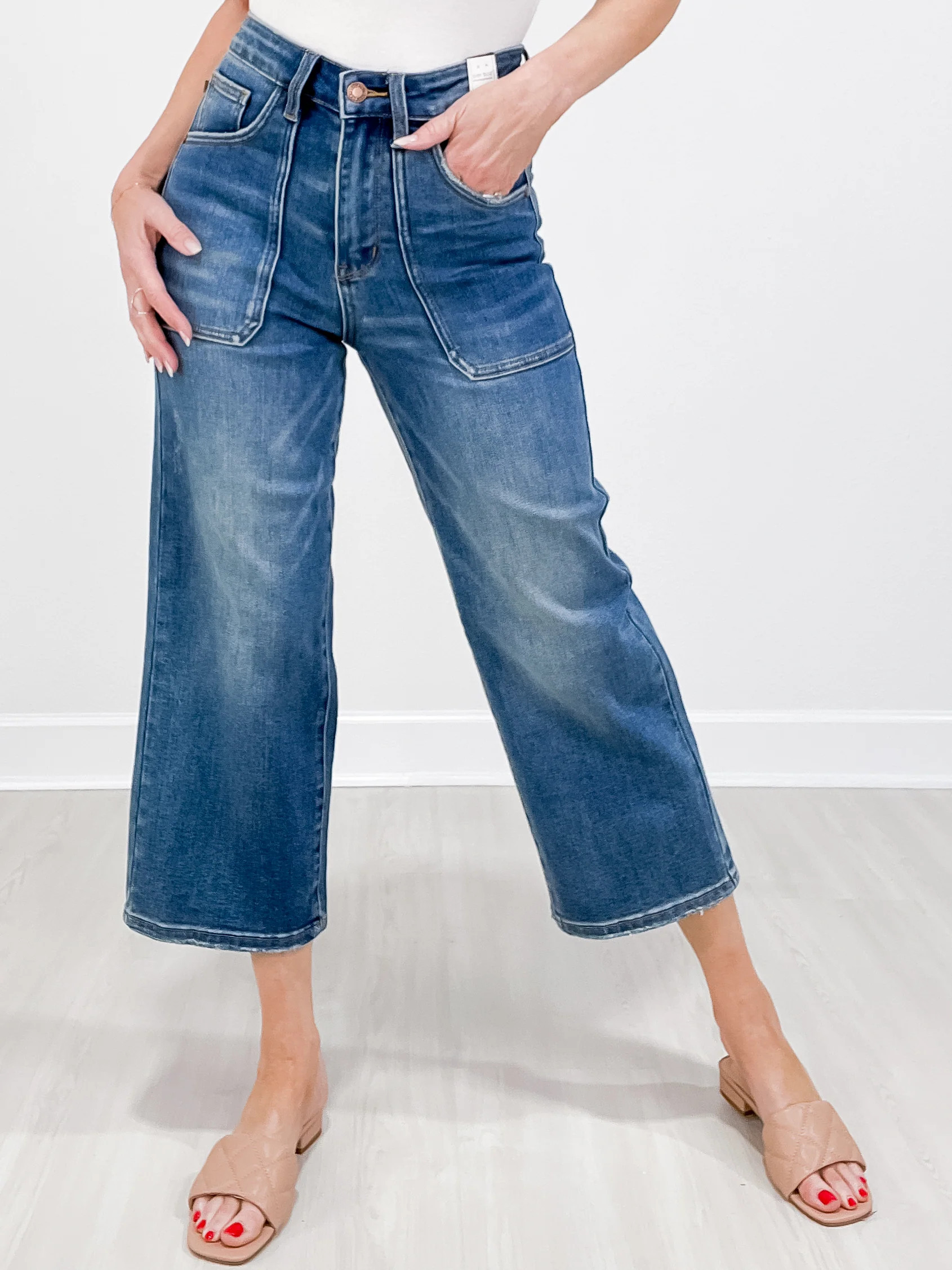 Judy Blue KICKIN IT High Rise Utility Pocket Crop Wide Leg Jeans | Emma Lou's Boutique