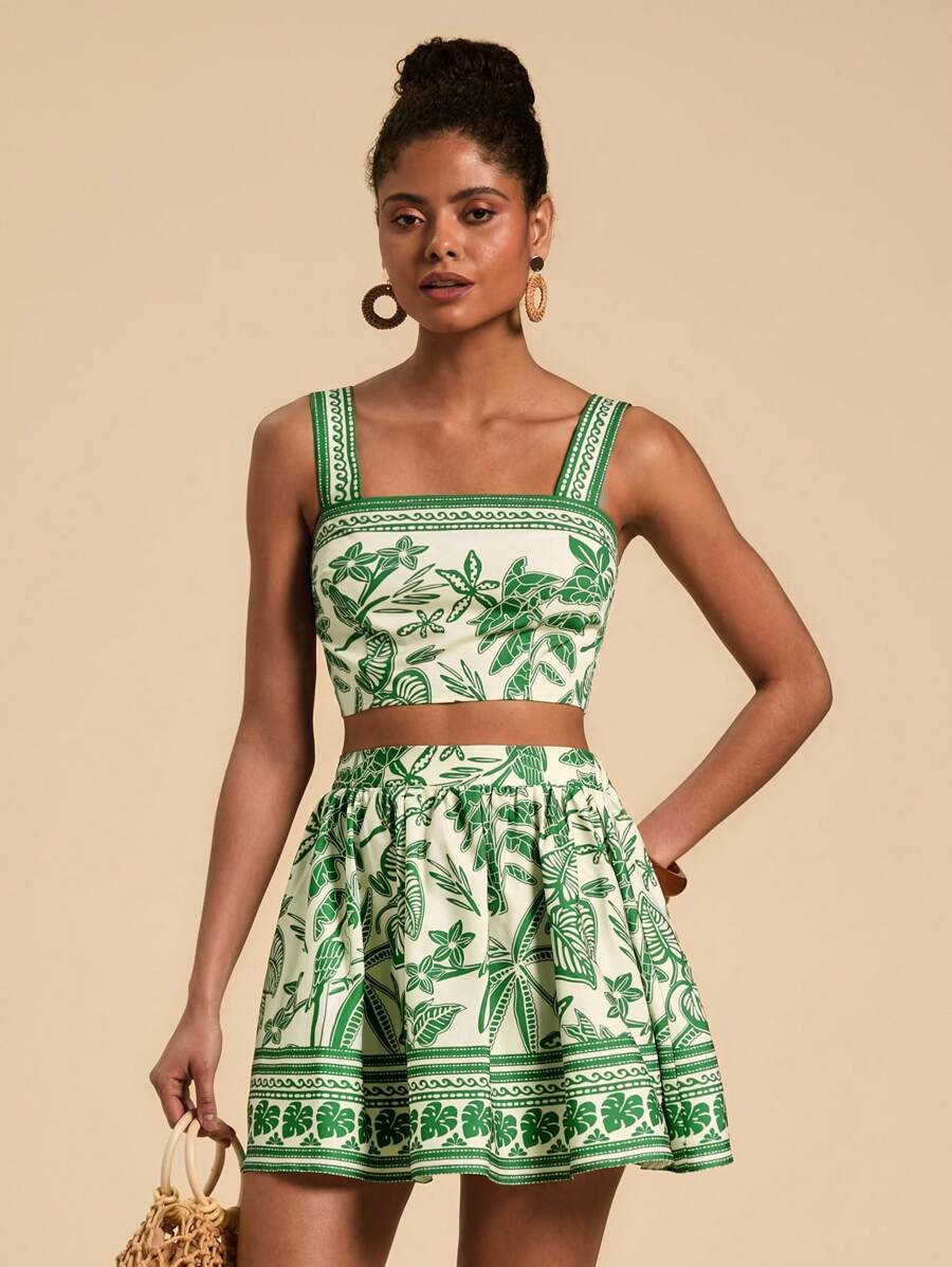 Travachic Off-White Floral Print Cami Top & Skirt,Summer Boho Holiday Vacation Holiday,Two Pieces... | SHEIN
