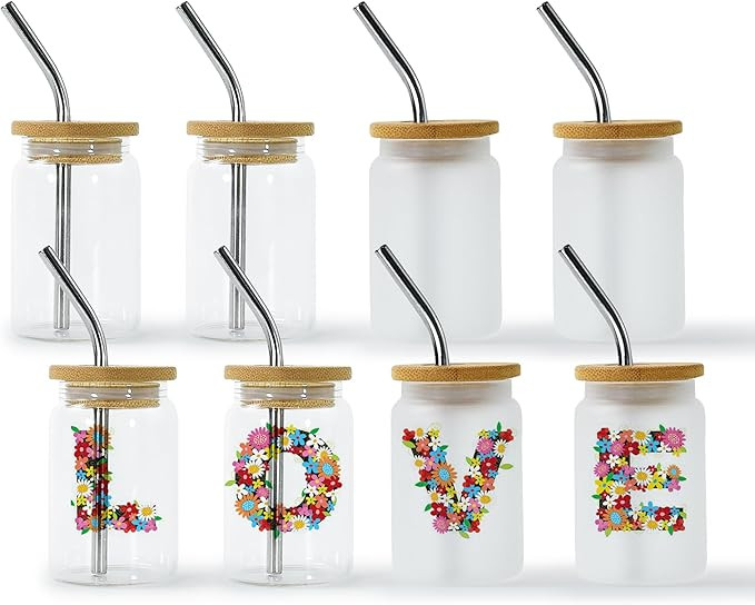 sweet grain 3oz Mini Glass Cans(8 Pack) - Mini Glass Tumbler Blanks with Bamboo Lid and Straw, Sh... | Amazon (US)