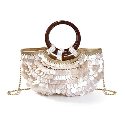 NIBD Shell Beaded Purse for Women Seashell Clutch Bag Summer Beach Vacation Evening Handbag (White) | Amazon (US)