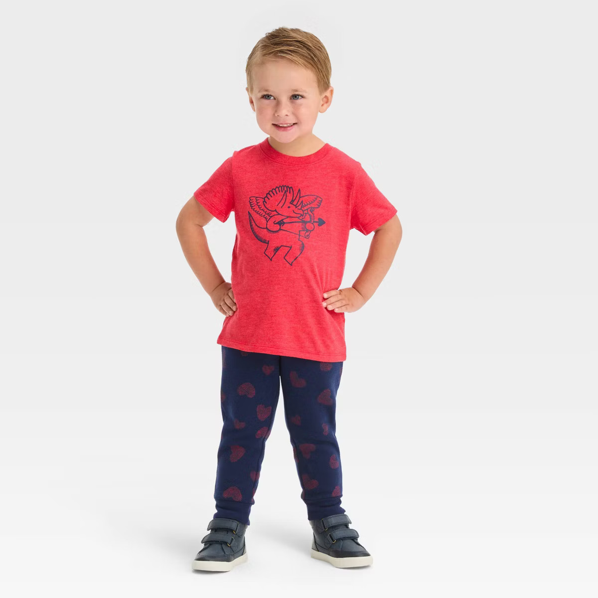 Toddler Boys' Short Sleeve Valentine's Day Dino Printed Graphic T-Shirt and Fleece Jogger Pants S... | Target