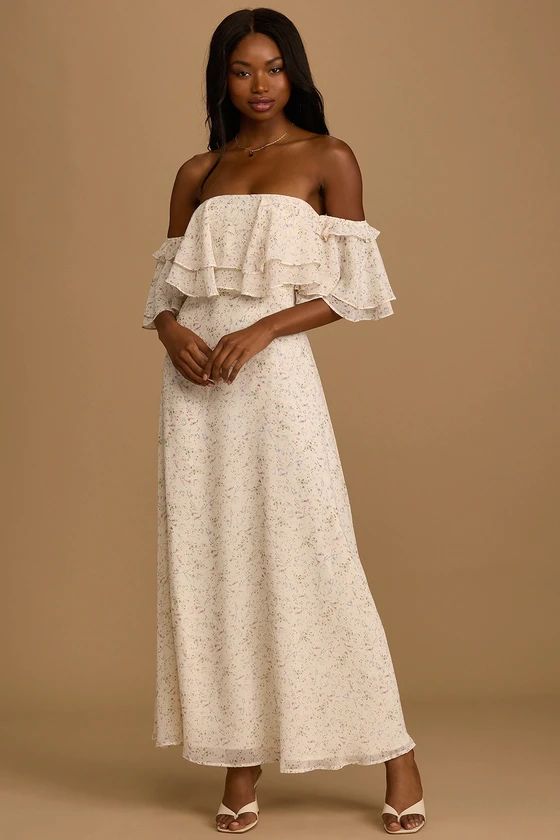 Just Love Cream Floral Print Off-the-Shoulder Ruffled Maxi Dress | Lulus (US)