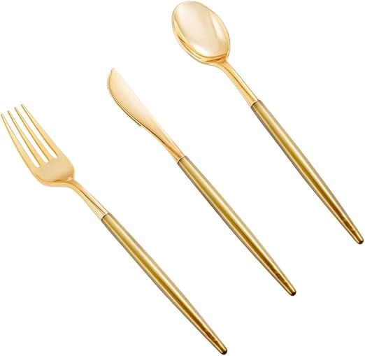 Supernal 102pcs Gold Plastic Silverware,Disposable Flatware with Dark Gold Handle,Gold Cutlery,Pl... | Amazon (US)