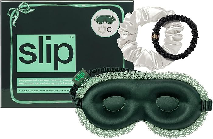 slip Peppermint Dreams Beauty Sleepover Set – Evergreen Contour Sleep Mask with Lace Trim, Whit... | Amazon (US)