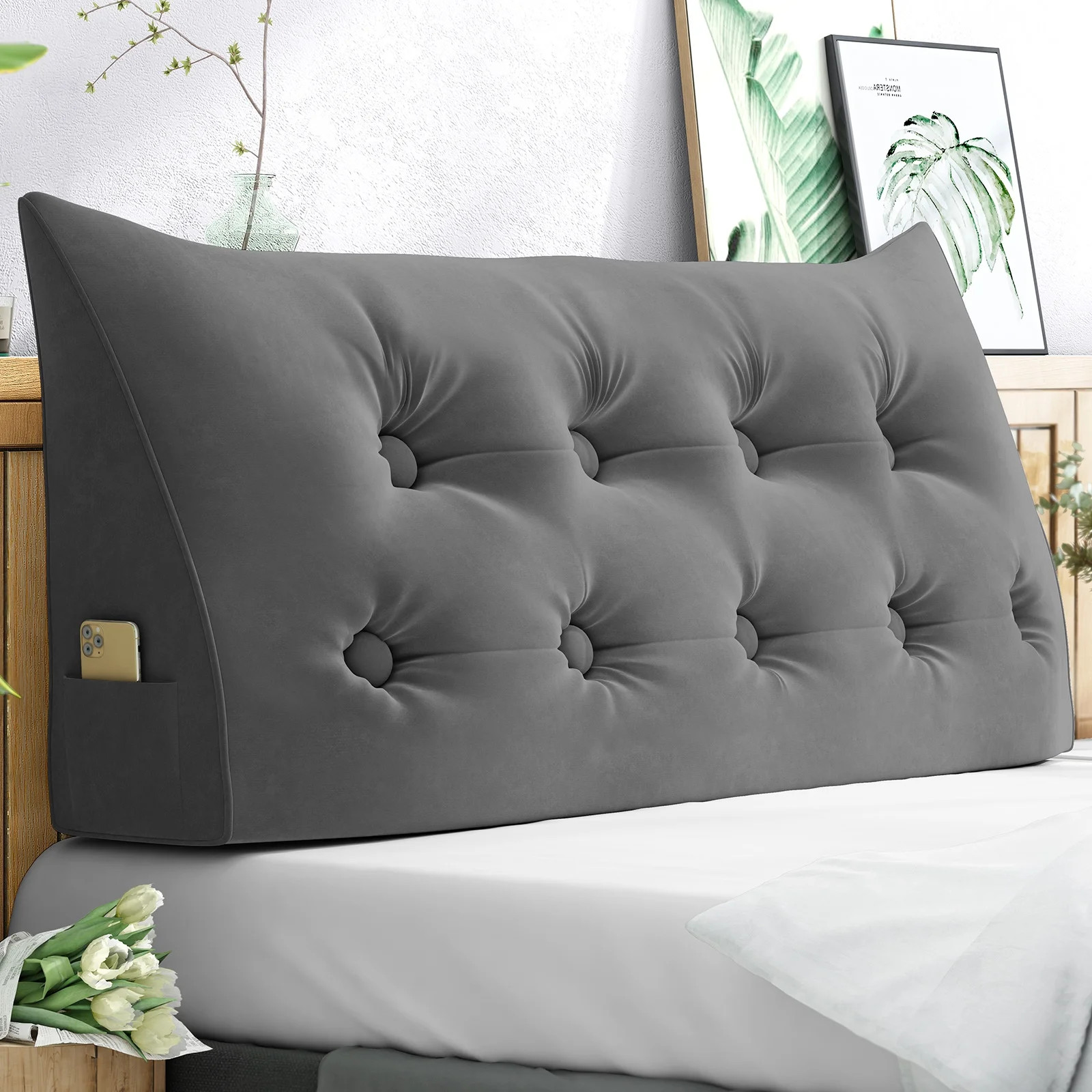 BALUS Reading Pillow Bed Wedge with Side Pockets, Velvet Bolster Pillow Headboard, Bed Back Pillo... | Walmart (US)