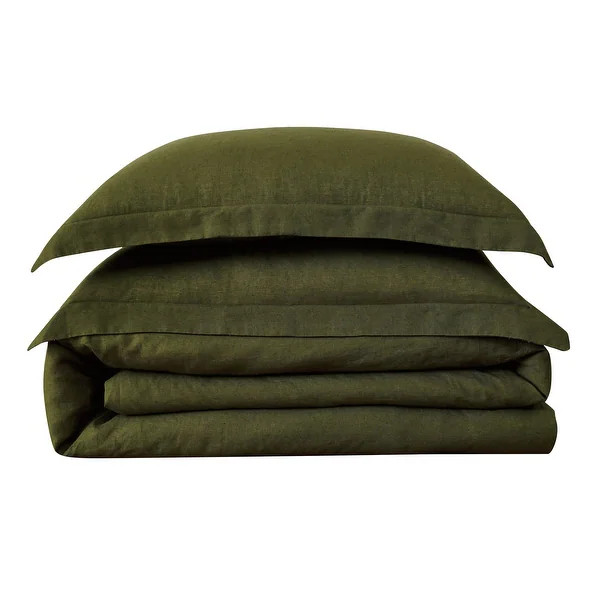 Brooklyn Loom Natural Flax Linen 3-piece Duvet Cover Set - Green - Queen | Bed Bath & Beyond