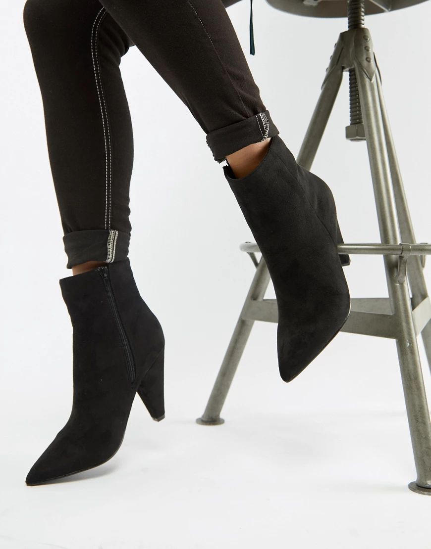 Glamorous black pointed ankle boots with cone heel | ASOS (Global)