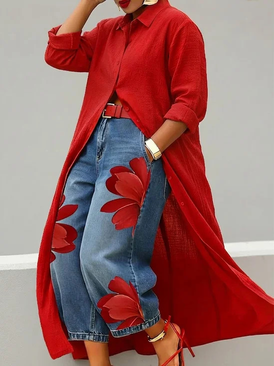 Casual Cotton Shirt Collar Blouse Loose Long Sleeve Daily Top | Stylewe