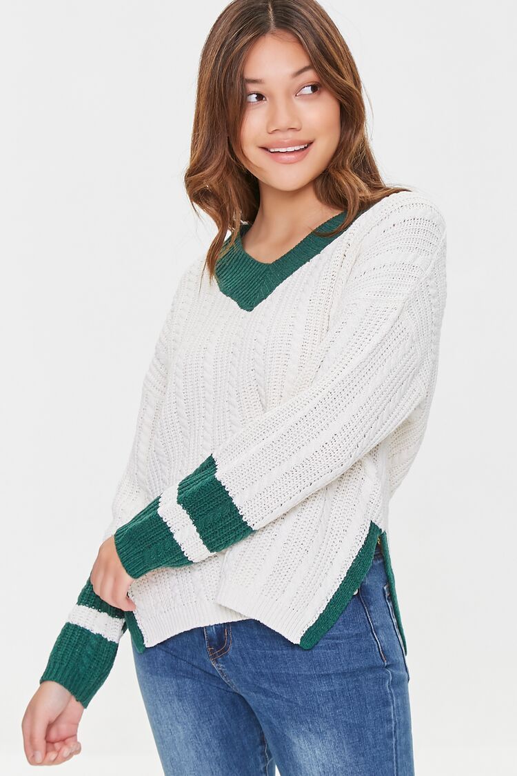 Contrast-Trim Cable Knit Sweater | Forever 21 (US)