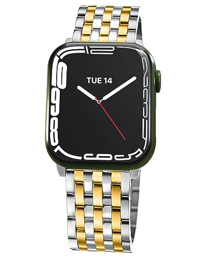 Seven-link Watch Bands for Apple Watch 10,Se,9,8,7,6,5,4,3,2,1 for Women, Dressy Stainless Steel Metal Band for Apple Watch 40mm 41mm 42mm 38mm for iWatch, Two-Tone Silver/Gold | Amazon (US)