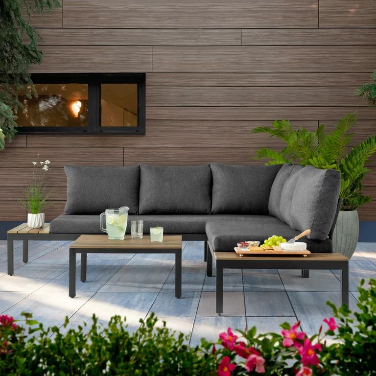 Better Homes & Gardens Bryde Sectional Sofa and Loveseat Low Seating Patio Set, 3 Pieces | Walmart (US)