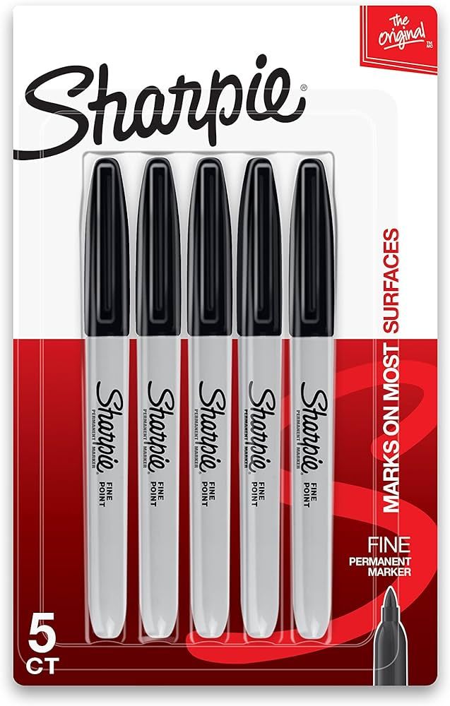 Sharpie Permanent Marker, Fine Point, Black, Pack of 5 | Amazon (US)