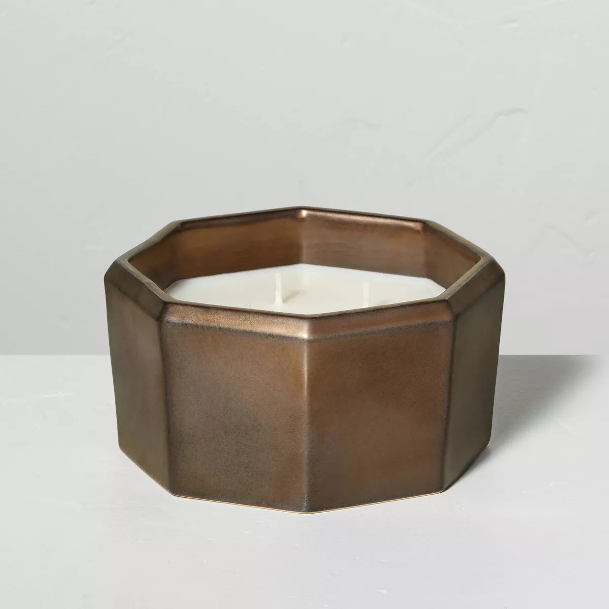 Octagonal Ceramic Autumn Cider Fall Jar Candle Metallic Bronze - Hearth & Hand™ with Magnolia | Target