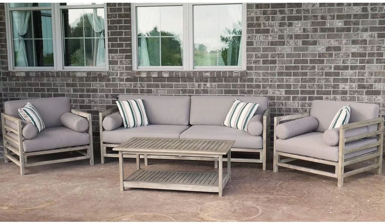Grand Haven 4-Piece Acacia Wood Outdoor Patio Sofa Set With Table | Walmart (US)