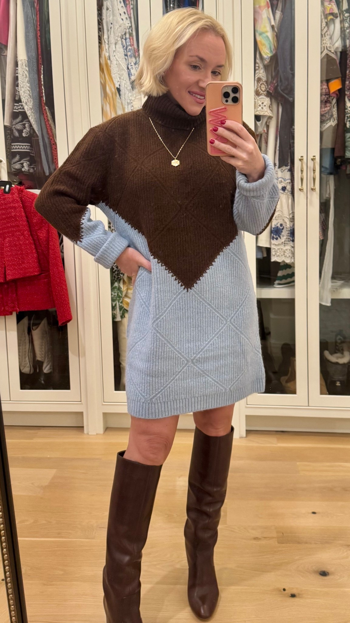 Tuckernuck sweater dress. Sweater dress. Winter style. Winter look. Brown Loeffler Randall boots. Petite style. 

#LTKSeasonal #LTKPetite #LTKootd