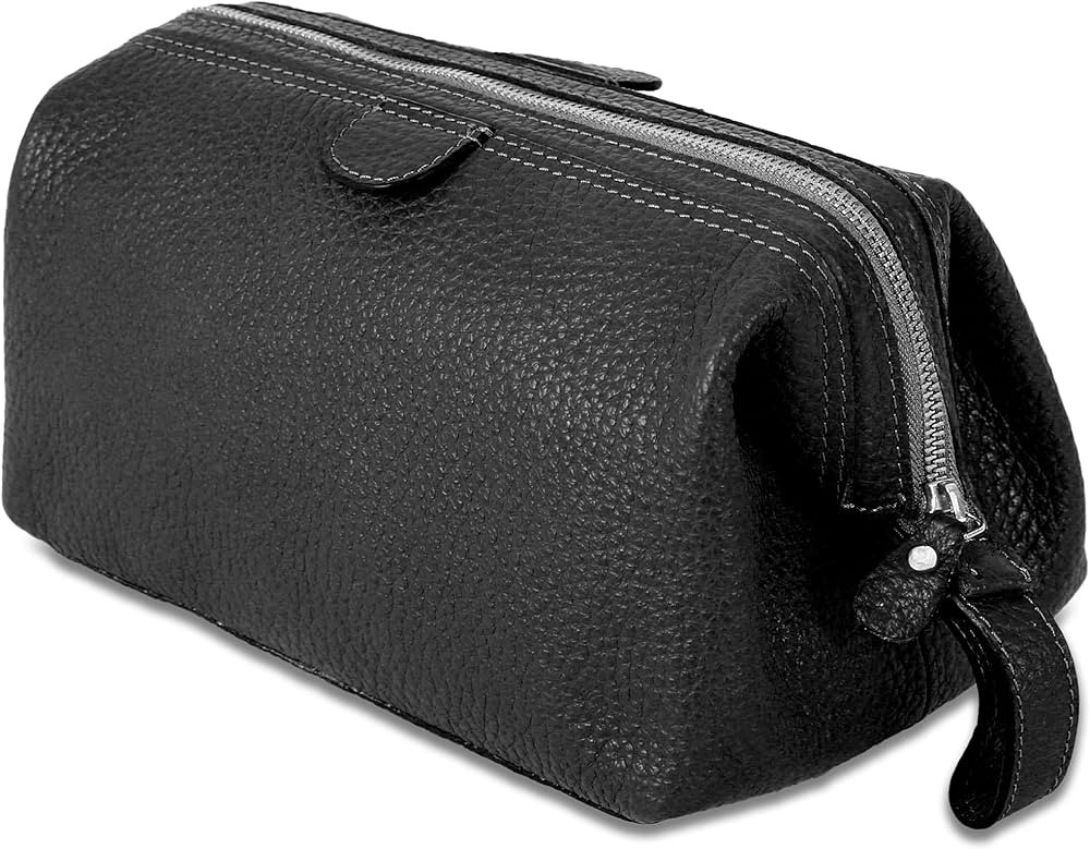 KomalC Large Premium Leather toiletry bag for Men and Women, travel utility Dopp kit wash bag (Bl... | Amazon (US)