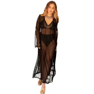 Swimsuits for All Lightweight Crochet V-Neck Dress Cover Up - 10/12, Black (Plus Sizes Available) | Target
