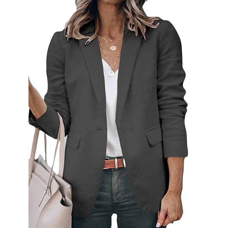 Haite Women Shawl Neck Button Blazers Slim Fit Single Breasted Cardigan Jacket Work Solid Color O... | Walmart (US)