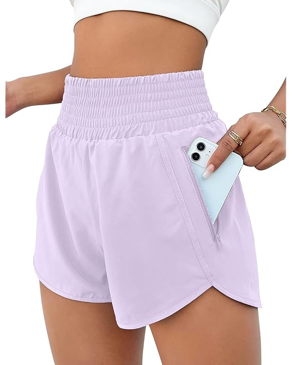 BMJL Women's Athletic Shorts High Waisted Running Shorts Pocket Sporty Shorts Gym Elastic Workout... | Amazon (US)