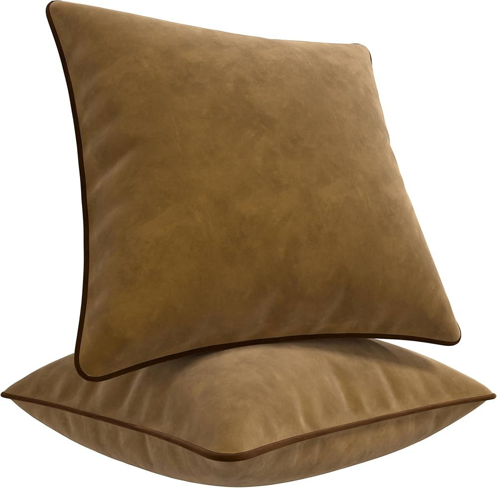 Set of 2 Decorative Throw Pillow Covers Cushion Cases. Soft Velvet. Contrast Pipping Edge. Fillin... | Amazon (US)