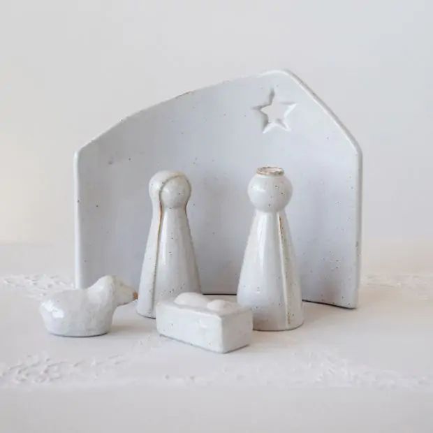 Minimalist Stoneware Nativity Set of 5 | Antique Farm House