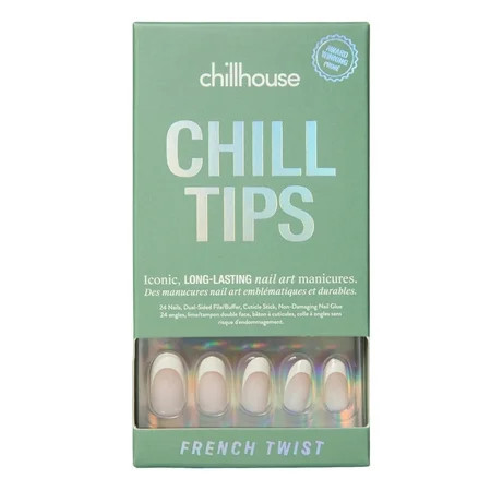 Chillhouse Chill Tips - French Press On Nails French Twist Oval Medium Nude and White 30 Fake Nails | Walmart (US)