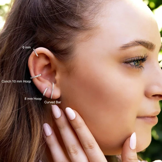 Huggie Hoop Earrings • gold conch hoop • cartilage hoop • hoop earrings • silver pave rin... | Etsy (US)