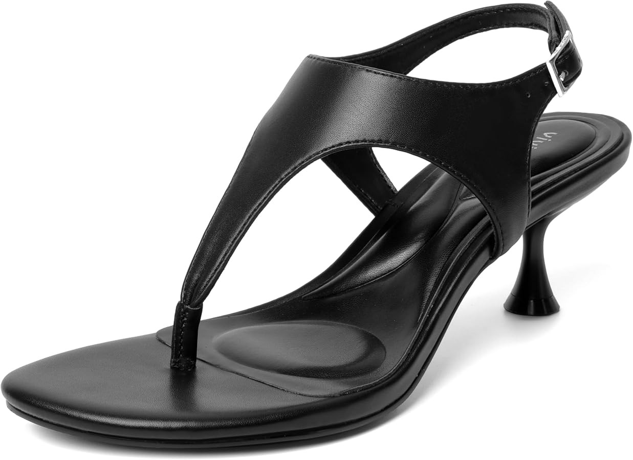 vivianly Kitten Heels for Women Dressy Thong Sandals Slip-On Summer Flip Flop Heels with Soft Str... | Amazon (US)
