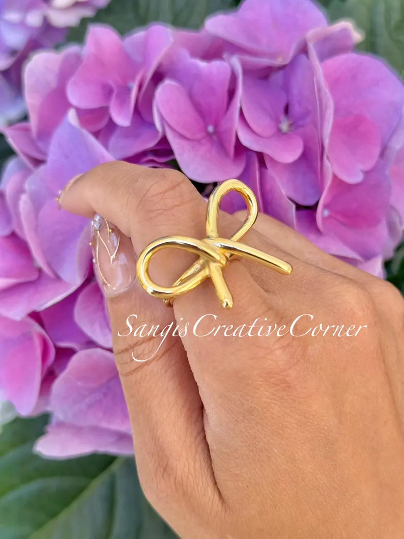 18K Gold Polished Stainless Steel Bow Ring: Anti-Tarnish Jewelry | Etsy (Global)