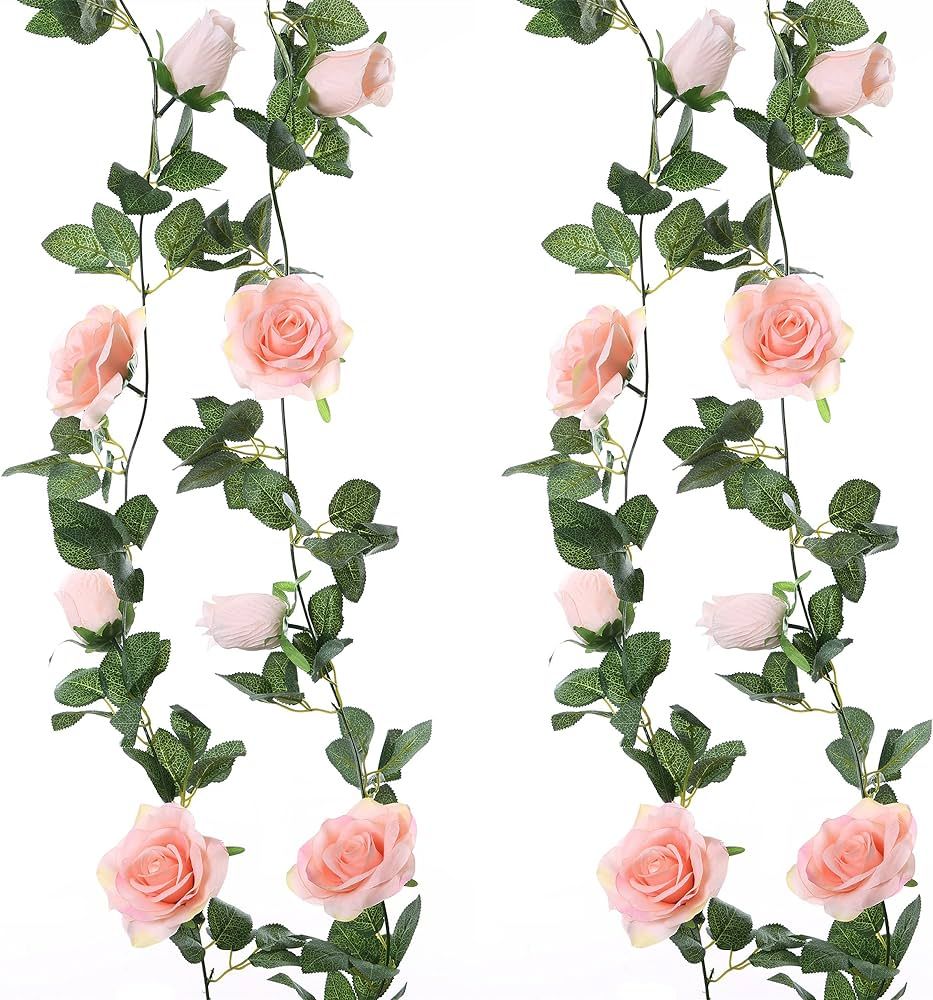 Felice Arts 2 Pack Pink Artificial Floral Garland 13 FT Fake Rose Vine Hanging Rose Garland for W... | Amazon (US)