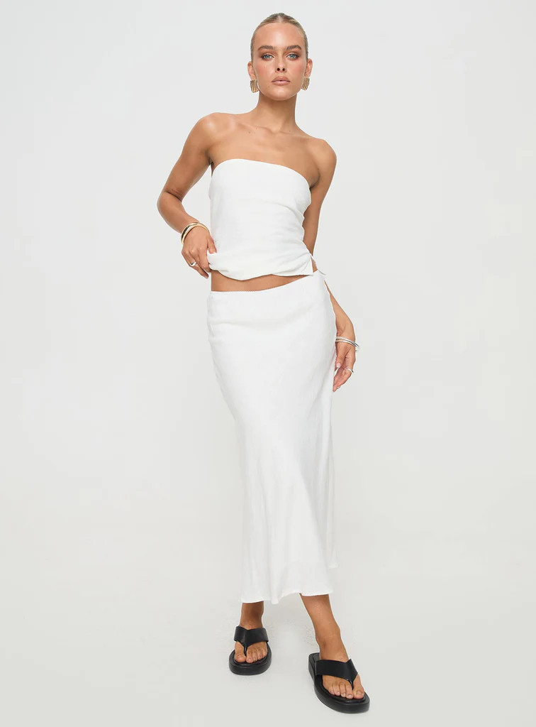 Ermias Linen Blend Midi Skirt White | Princess Polly US