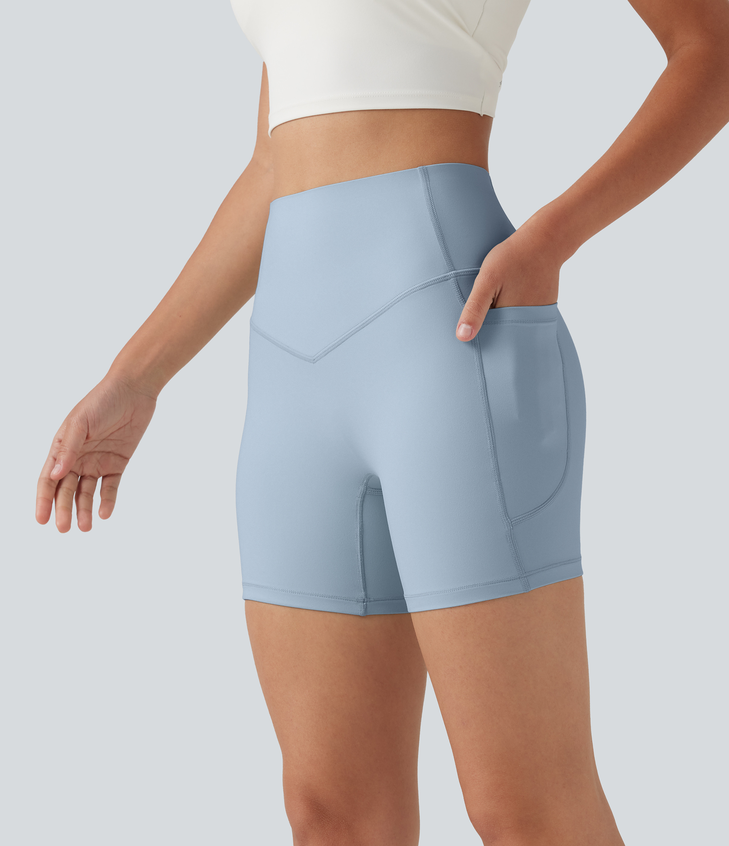 Halara Halara UltraSculpt™ High Waisted Tummy Control Shaping Training Biker Shorts 5'' with Pockets  - Baby Blue - XS biker shorts women | HALARA