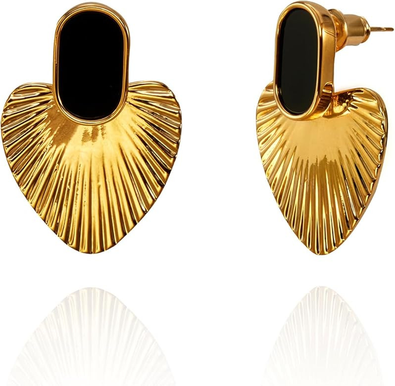 CW Black gold heart earrings for women,24K gold-plated statement dangle earrings,fashion vintage ... | Amazon (US)