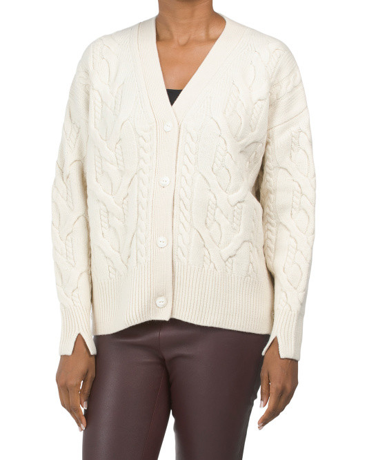 Merino Wool Nora Cable Button Down Cardigan | TJ Maxx